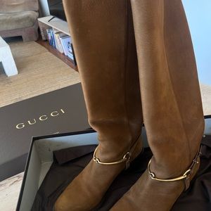 GUCCI
Calfskin Tess Horsebit Tall Boots in Nut Brown